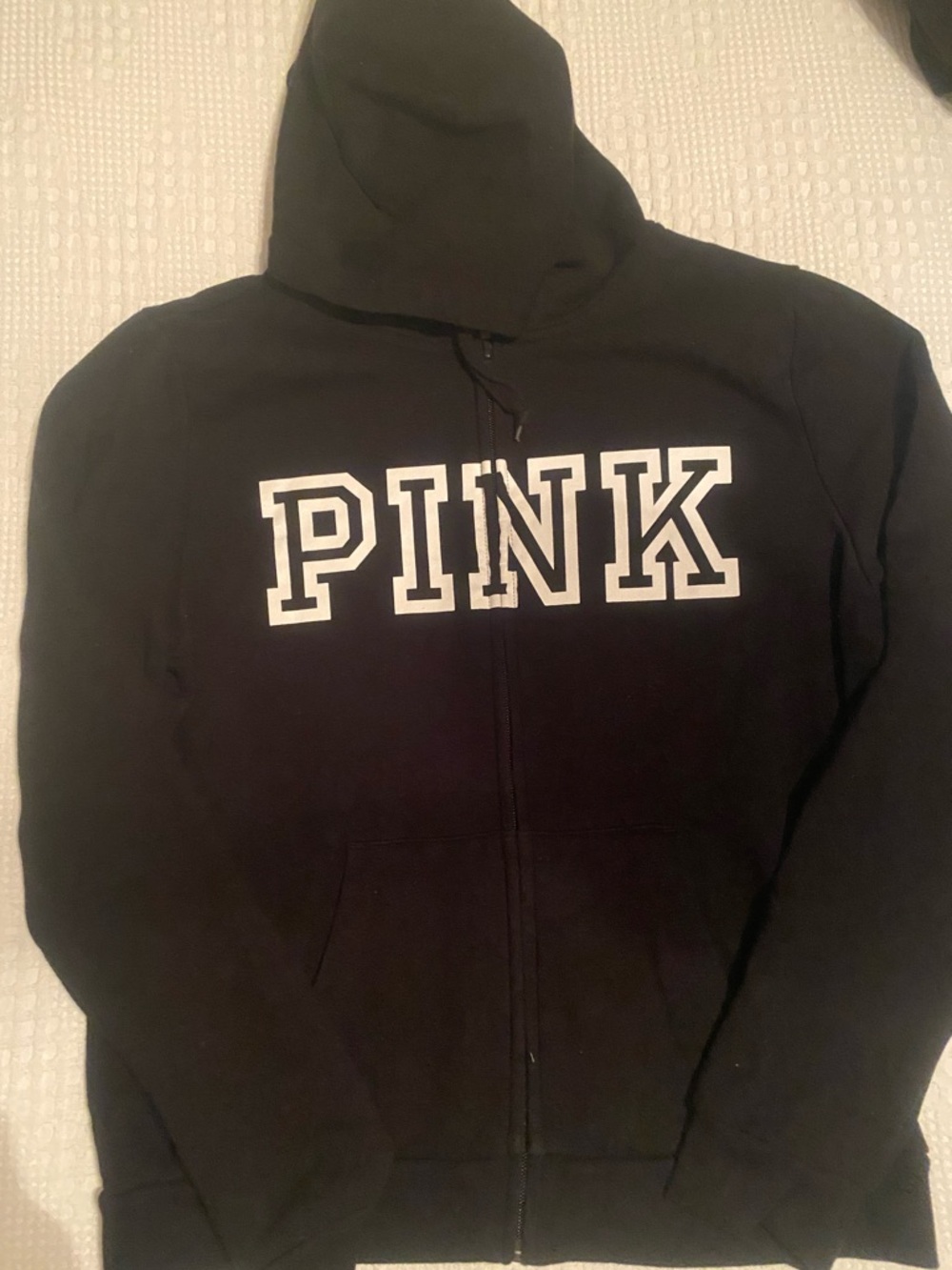 PINK Victoria's Secret Black Zip Hoodie with White Logo